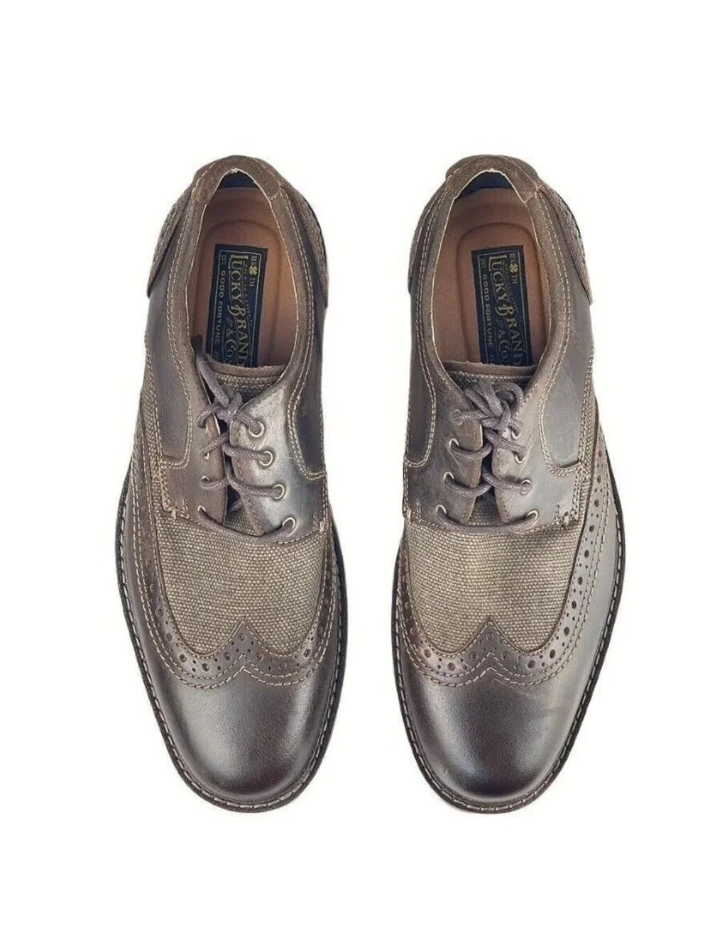 Lucky Brand Mens Brown Leather Wingtip Lace-Up Oxford Shoes Size 9M